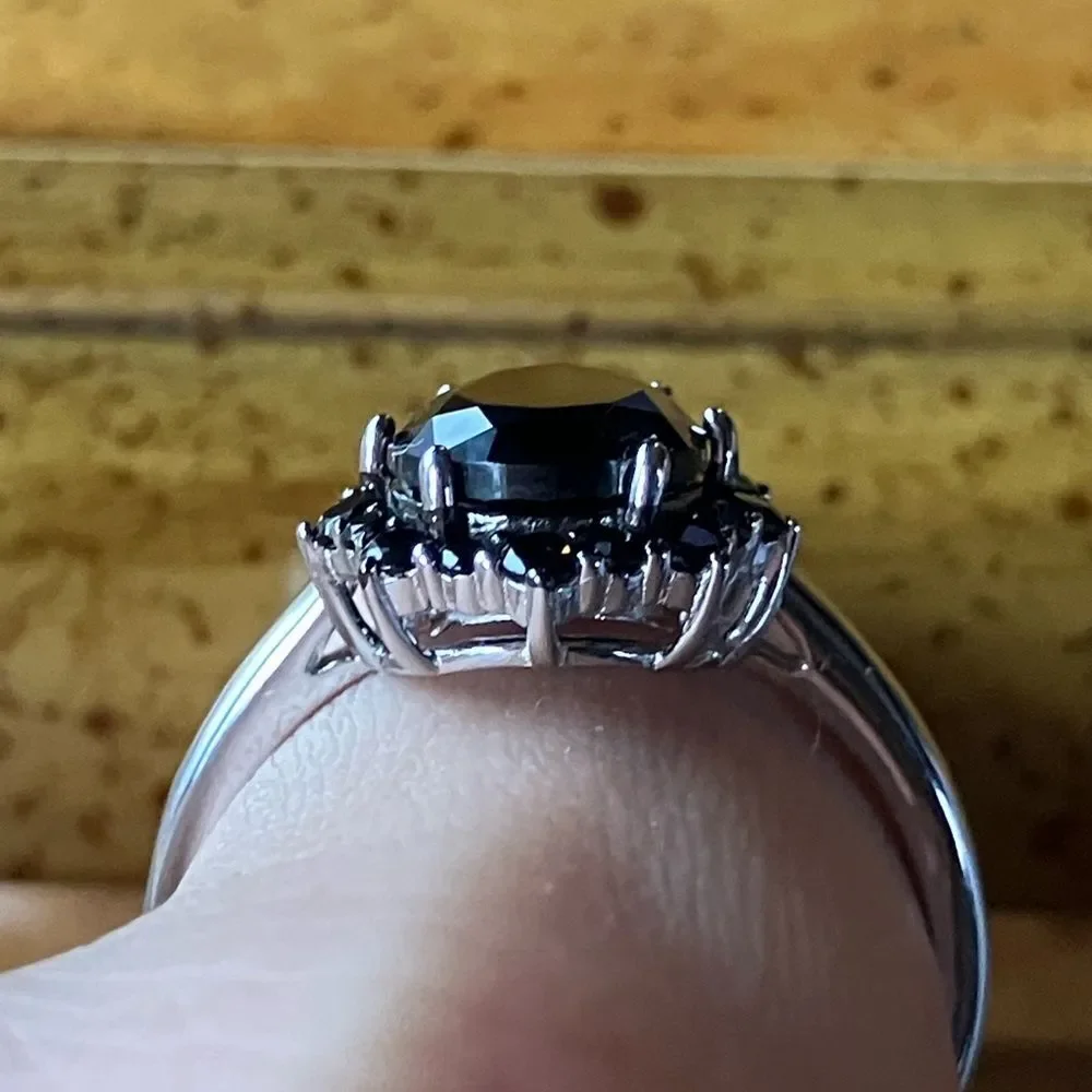 Natural Black Spinel Sterling Silver Teardrop Ring Size 9